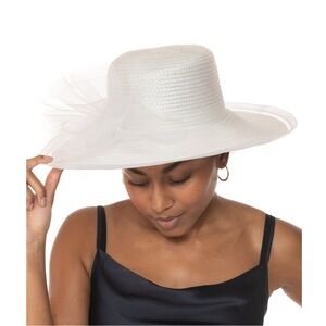 Bellissima Millinery Collection Tulle-Trim Braided Wide-Brim Hat